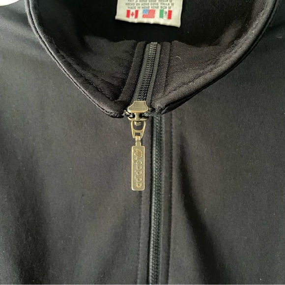 90s Vintage Adidas Track Jacket Cuff Zippers Black 3 White Stripes Womens Medium - Picture 6 of 12